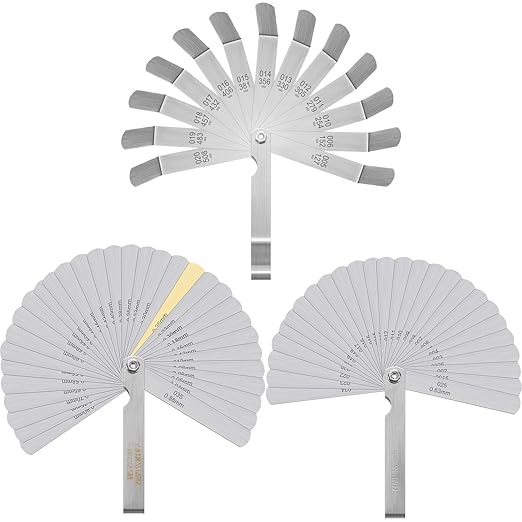 Weewooday 3 Pcs Straight and Angled Stainless Steel Feeler Gauge, Dual Inch and Metric Feeler Gauges, 32-Pieces/ 26-Pieces/ 16-Pieces Valve Feeler Gauge for Measuring Width Thickness