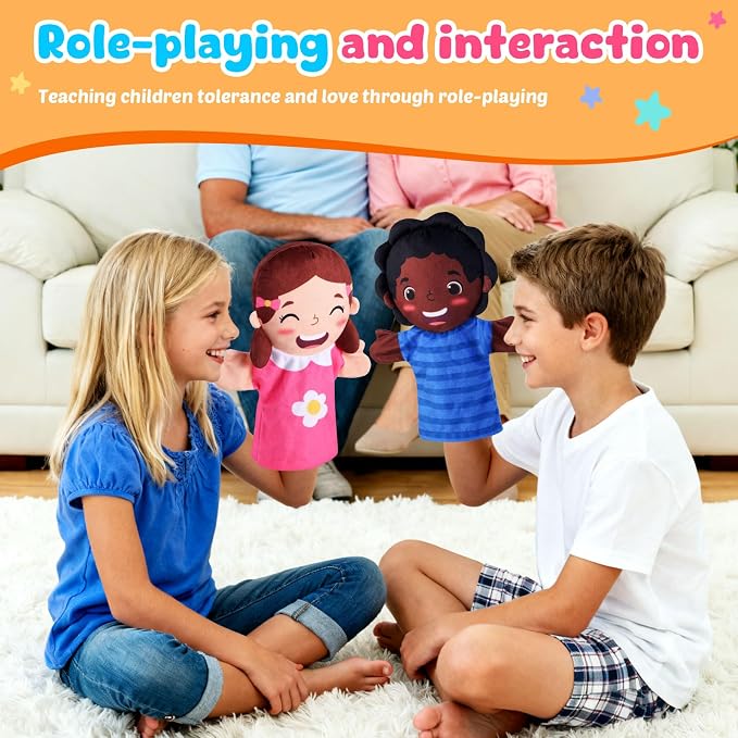 6 Pcs Role Play Hand Puppets Multicultural Entrepreneur Plush Toys Role-Play - Image 5