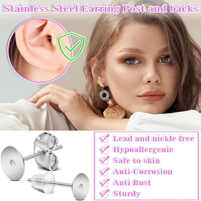 Anezus Jewelry Glue With 600pcs Stainless Steel Earring Posts and Backs - Image 4