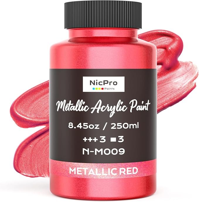Nicpro Metallic Red Acrylic Paint, 8.45oz/250ml Large Metallic Paint | Non Toxic by Nicpro