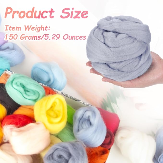 PATIKIL Wool Roving Yarn, 150G/5.3OZ Soft Felting Wool Pure Chunky Roving Yarn - Image 2
