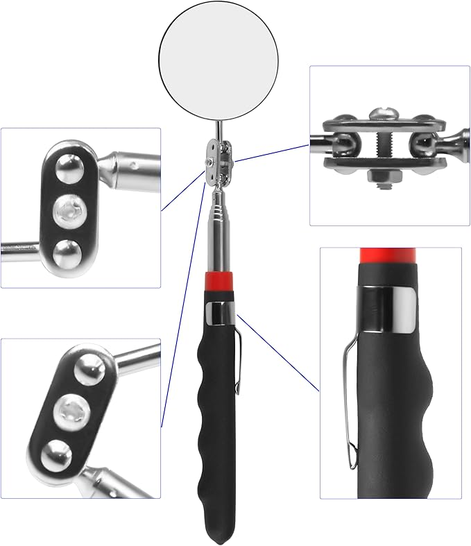 Telescoping Inspection Mirror Round Mirror Handle Tools Inspection Tool for Check The Condition of The Vehicle, Observe The Eyelashes, Mouth and Other Small Parts (Inspection mirror 2PCS)