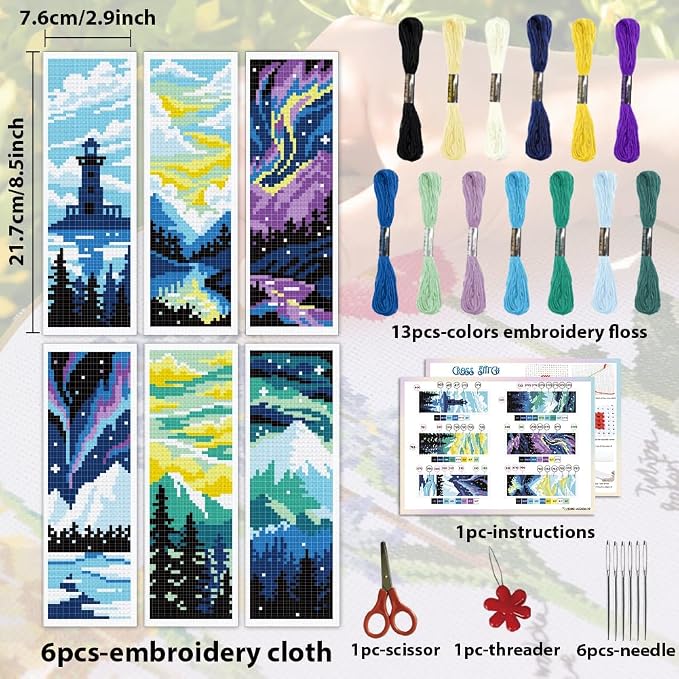 ACRNIGHEET 6PCS Cross Stitch Bookmark Kit - Image 2