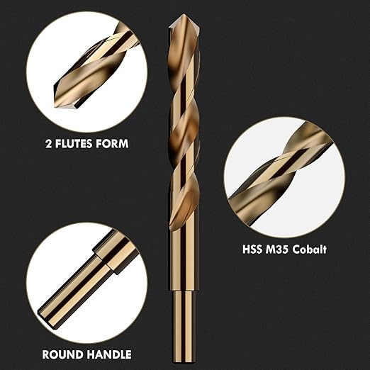 5/8" (4pcs) Cobalt Drill Bit Set, M35 High Speed Steel Jobber Length Drill Bit Kit for Hardened Metal, Stainless Steel, Cast Iron, Wood and Plastic, with Index Storage Case