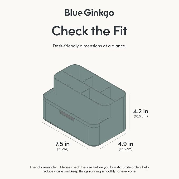 BLUE GINKGO Compact Desk Organizer – Small 5-Compartment, Half Drawer Storage – - Image 3
