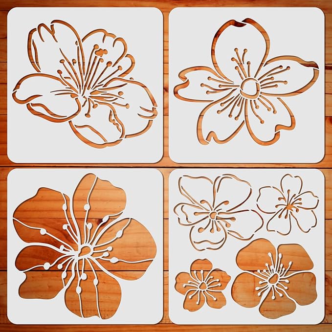 ORIGACH 4 Pcs Cherry Blossoms Stencil by ORIGACH