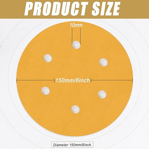 6 Inch - 6 Hole Hook and Loop Sanding Discs 220 Grit, Random Orbital Sandpaper for Automotive and Woodworking - 100 Pack