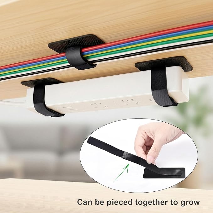 Cable Management Under Desk, 60 Pair Cord Organizer Straps | Reusable hook and - Image 5