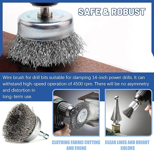 Glarks 10Pcs Wire Scratch Brush Set, Including 5Pcs Wire Wheel Cup Brushes, 3Pcs Brass/Nylon/Stainless Steel Brushes with Wood Handle Curved Grip, 2Pcs Stainless and Carbon Steel Wire Brush