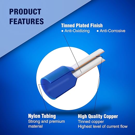 New Age America® 970pcs Wire Ferrules Kit | AWG 22-8 | Copper & Nylon | Insulated Cord Pin End Terminal | Cable Ferrules | Wire Ends Terminal Kit | AWG 22, 20, 18, 16, 14, 12, 10, 8 | Crimp Connectors