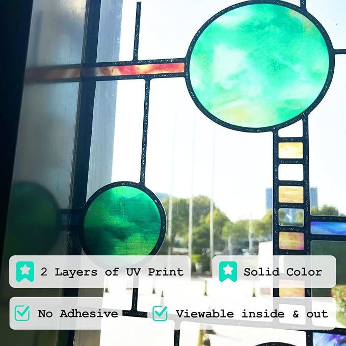 Original Hand Drawn Faux Stained Glass Window Film Double-Sided Texture Static - Image 3