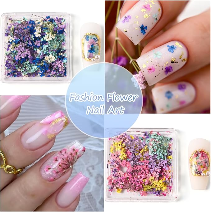 4 Boxes 3D Dried Flowers for Nails, Mini Dried Flowers Nail Stickers Decals | - Image 3