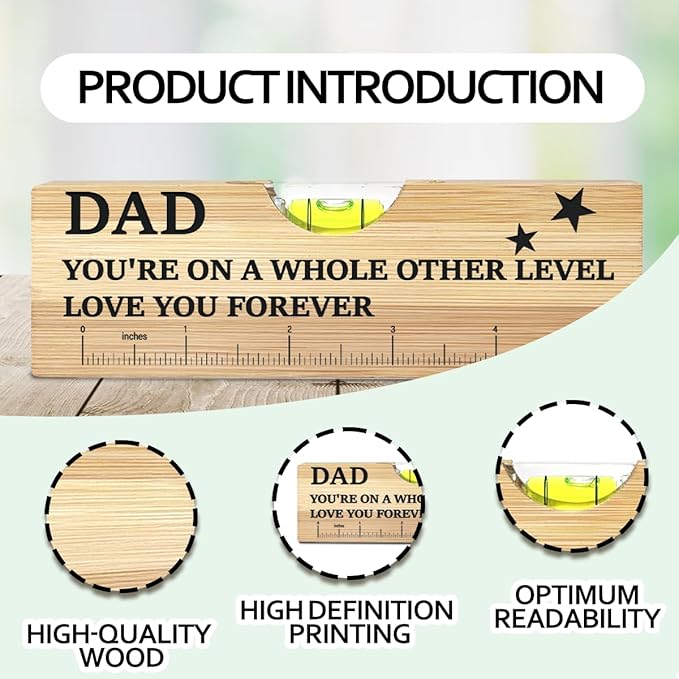 Christmas Gifts for Dad from Daughter Son Wooden Spirit Level, Fathers Day Birthday Gifts for Dad Papa Grandpa Daddy from Daughter Son Wooden Spirit Level Bottle Opener