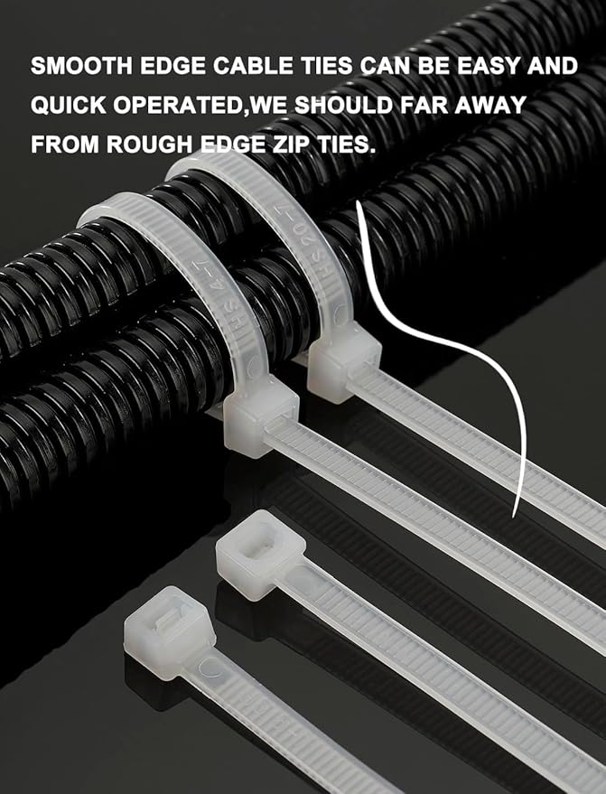 HS Durable Plastic Zip Ties 4 Inch 200 Pack Small Tie Wraps Thin 18 Lbs Self-Locking Nylon Cable Ties for Electronics Organizer, Tiny Wire Tie Black
