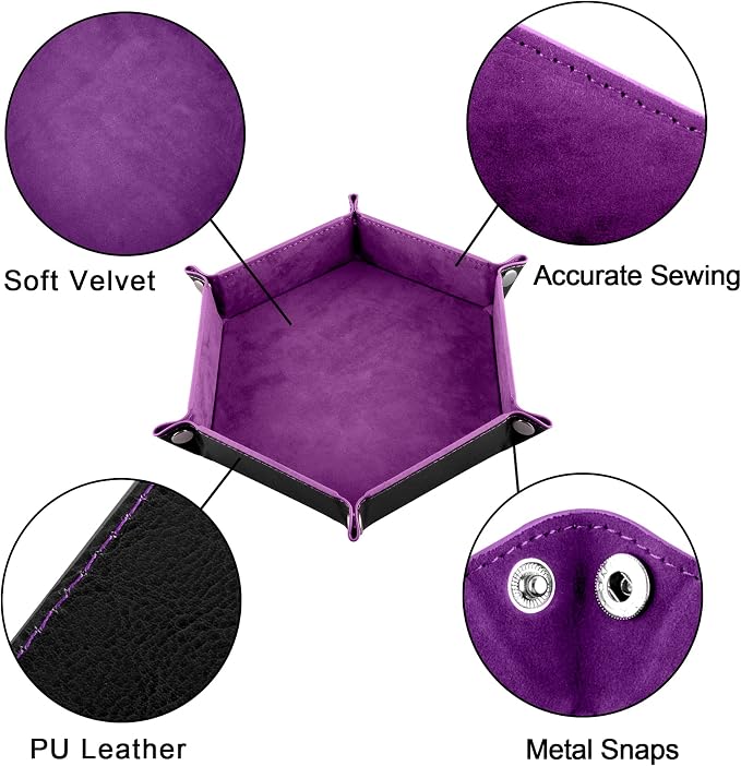 SIQUK 6 Pieces Dice Tray Hexagon Dice Rolling Holder Folding PU Leather Dice - Image 3