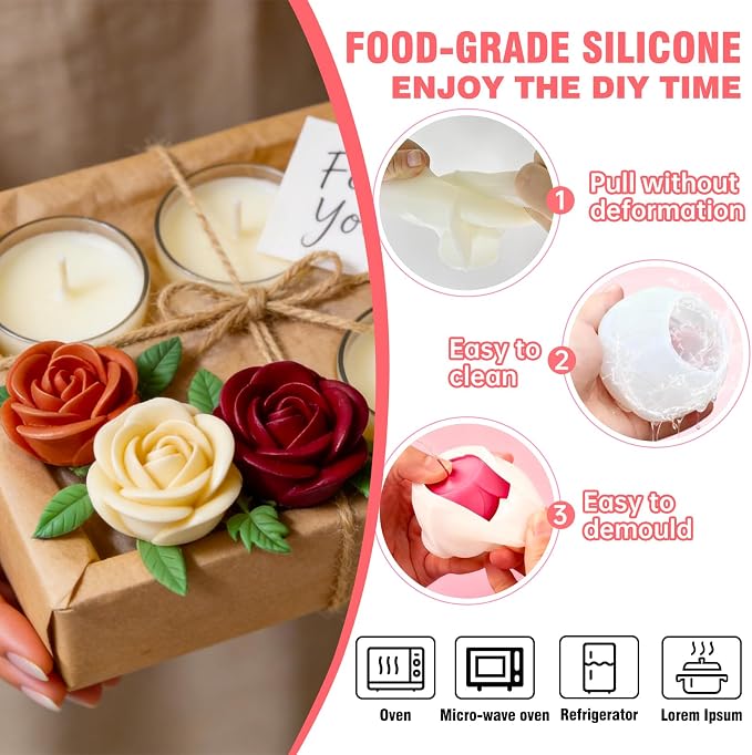 4 PCS Rose Candle Mold Silicone – Flower Shape - Image 7