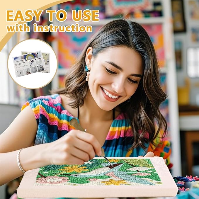Doodlream Hummingbird Flying in Flowers DIY Punch Needle Embroidery Kit - Image 3