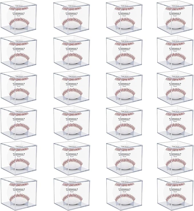 Baseball Display Case, 24 Pack Clear Acrylic Cube Holder Set | Dustproof Clear by KALOPEZY