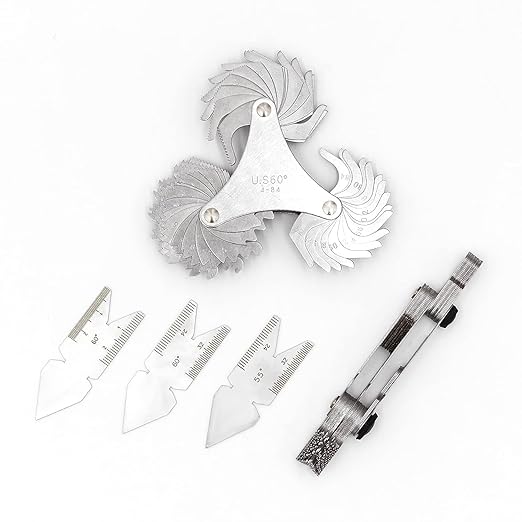 5 Pcs Thread Pitch Gauges Measure Tool Set,Stainless Steel Thread Gauges 3 Pcs 55 & 60 Degree Metric System Centre Gage + 51Pcs America SAE Type + 52 Pcs Metric & America SAE Type & British Whitworth