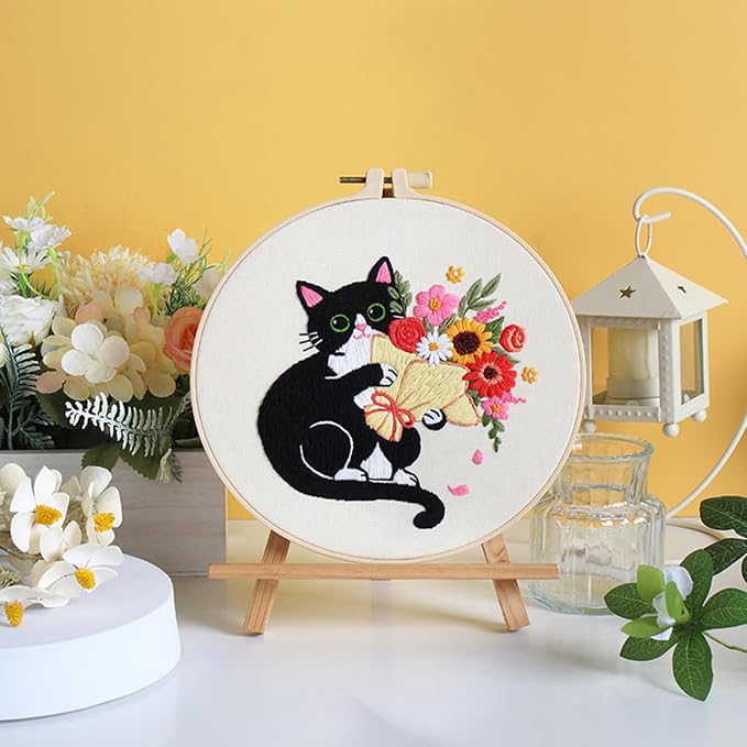 Nuberlic Black Cat Flowers Embroidery Kits - Image 4