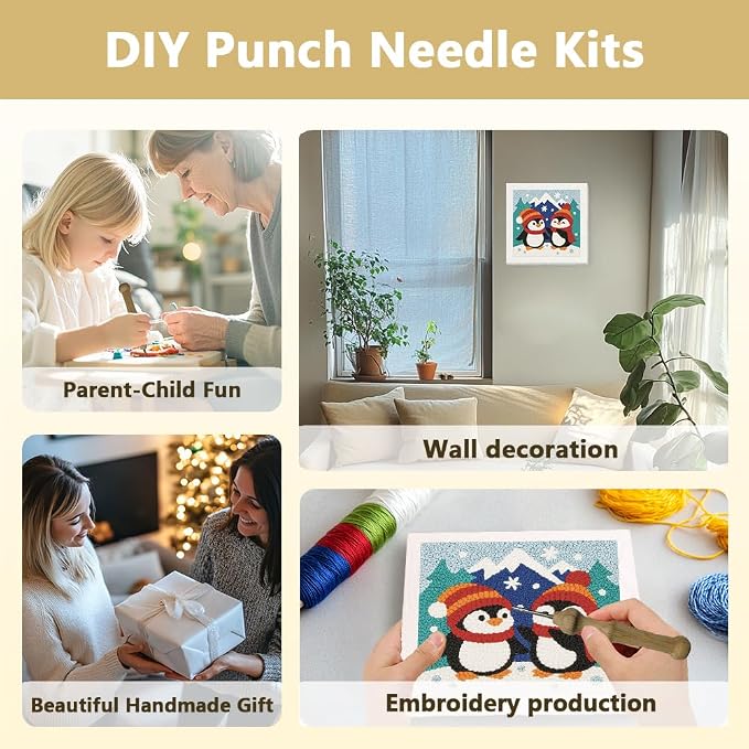 DOODLREAM Christmas Penguins DIY Punch Needle Embroidery Kit - Image 4