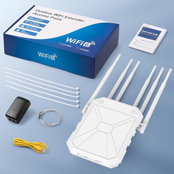 AX1800 Outdoor WiFi 6 Extender, High Power Outdoor WiFi Extender Signal Booster, Long Range Outdoor WiFi Access Point, IP67 Weatherproof, Passive PoE, for Starlink, Patio, Camping, Yard, RV