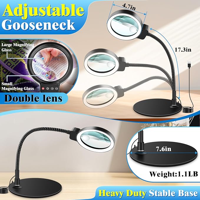 10X 30X Magnifying Glass with Light and Stand, 72 LED 3 Color Modes Stepless - Image 6