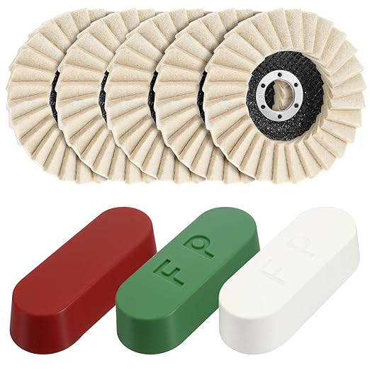 8 Pcs Wool Polishing Wheel Disc and Polishing Compounds Set Includes 5 Thicken Arbor Buffing Wheel 3 Buffing Compound 4 1/2 x 7/8 Inch Felt Flap Disc for Angle Grinder, Multi Surface