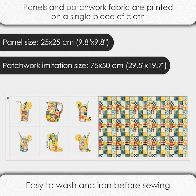 Summer Lemon Patchwork Cotton Fabric Panel – Six 10×10 inch Designs + Bonus - Image 4