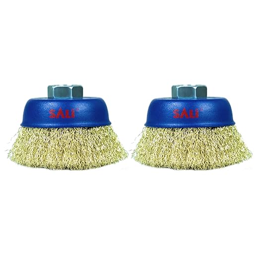 SALI 2 Pack Wire Cup Brush, 3 Inch Coarse Crimped Cup Brush for Grinders, with 5/8-11 Inch Arbor for Heavy Cleaning Rust, Stripping and Abrasive, for Angle Grinder