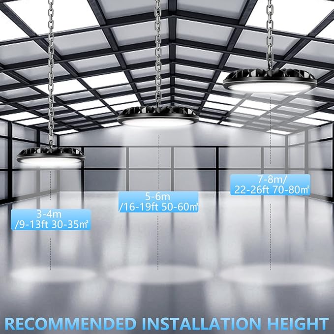 loyal 100W UFO High Bay Light 4 Packs, 10000LM LED High Bays Shop Lights, 6000K Daylight Bay Lighting with 1.2M Cable US Plug, Commercial High Bay or Warehouse Workshop Garage Factory