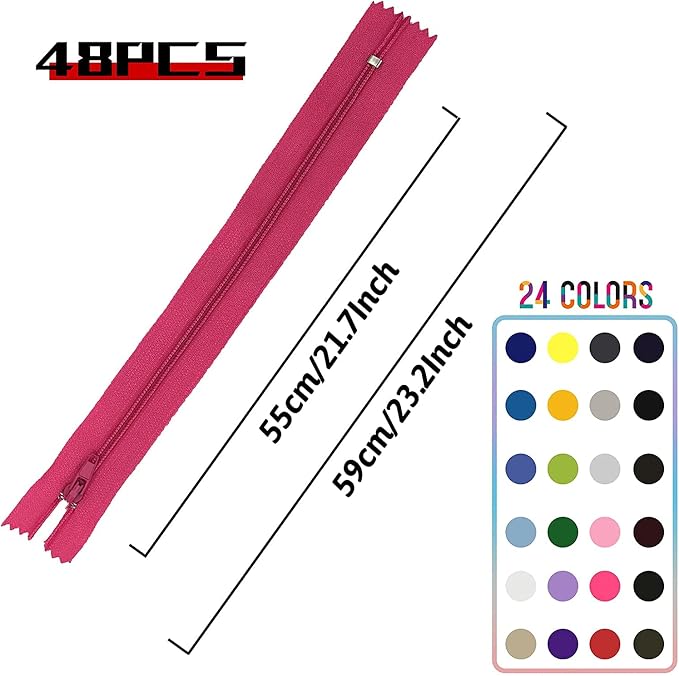 22 Inch Zippers, DOITEM 24 pcs 55cm/22 Inch Multicolor Nylon Coil Zippers - Image 3