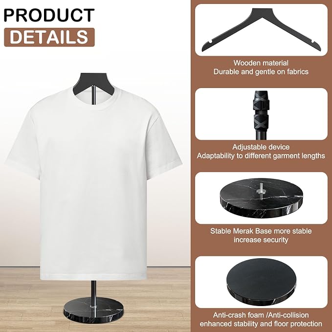 OLV Mannequin Torso with Marble Base, 18-34 Inch Adjustable Shirt Display Stand - Image 2