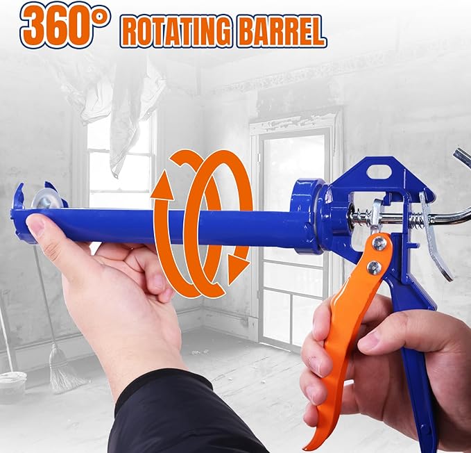 9" Caulk Gun,Sealant Finishing Tool for Kitchen Bathroom Sink Joint,No Drip Silicone Gun with Rotating Cradle,Smooth Round Rod for 10oz Caulk Tubes