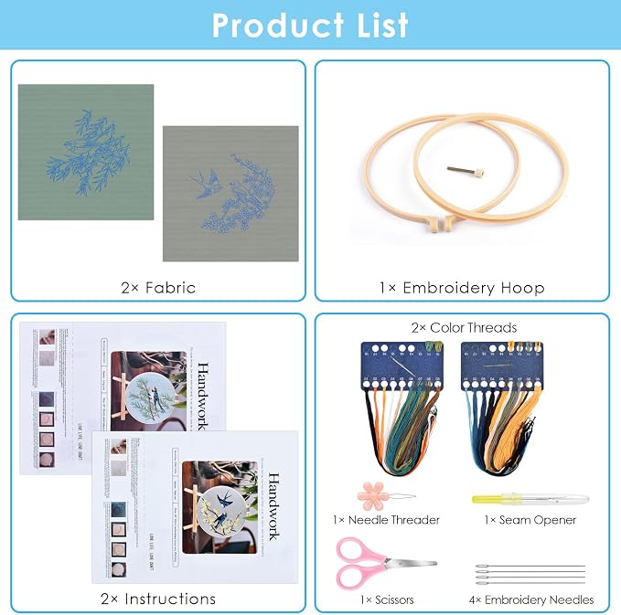 ERKOON Embroidery Kit for Beginners, 2 Set Floral Cross Stitch Set Include - Image 2