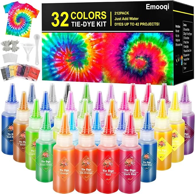 DIY Tie Dye Kits, Emooqi 32 Colours All-in-1 Tie Dye Set Contain 32 Bag Pigments by Emooqi