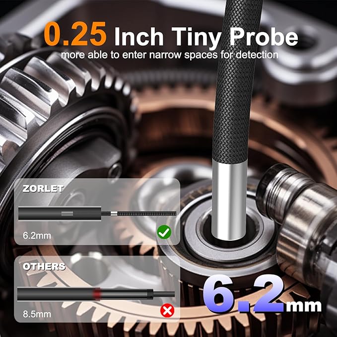 360 Articulating Borescope, 5" Monitor, 6.2mm Industrial Inspection Camera with 4-Way Joystick Articulation and 5.0FT Semi-Rigid Snake Tube, HD Endoscope for Automotive, Pipe & Equipment