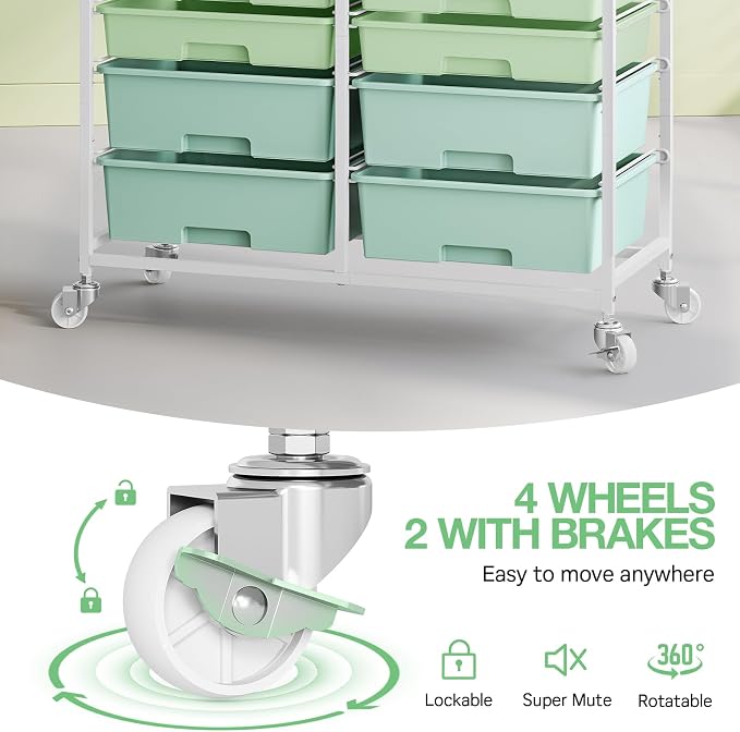 Rolling Storage Cart with 12 Drawers, Wooden Tabletop Utility Cart - Image 4