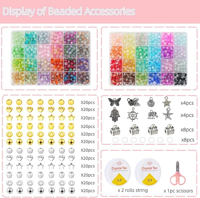 REVKI 1300PCS 8mm Mixed Crackle Glass Beads - Image 3
