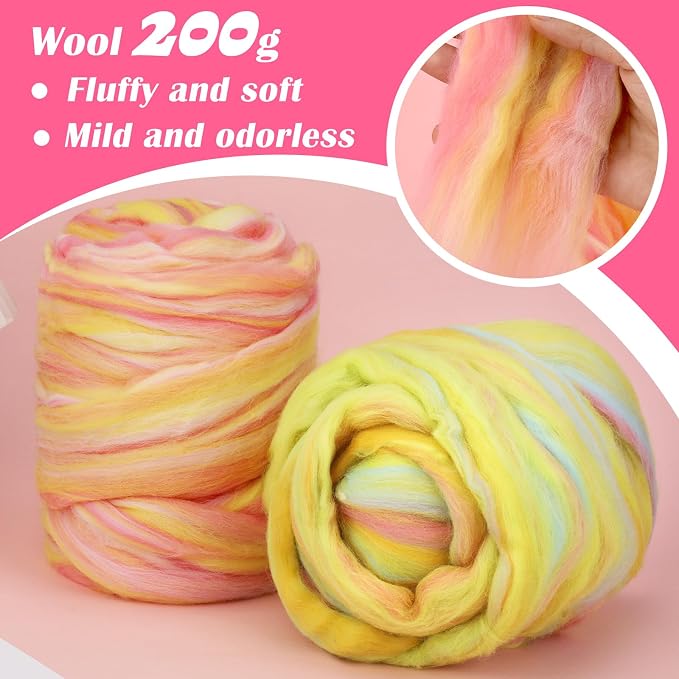 Wool Roving 7.02oz Colored Natural Needle Felting Wool Bulk - Image 3