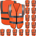 15 Pack Reflective Safety Vests with Pockets and Zipper High Visibility Vest Construction Work Vest for Men Women(Orange Red, Medium)