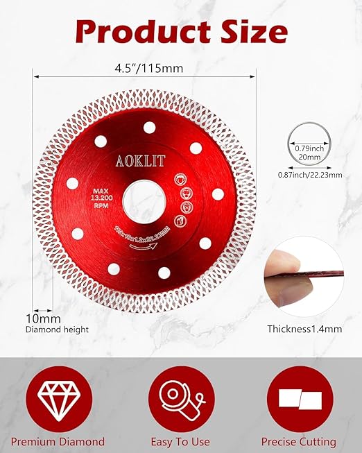 4.5" Diamond Blade for Angle Grinder, 2pcs Tile Cutting Blade for Angle Grinder Tile, Super Thin Tile Saw Blades for Cutting Porcelain Ceramic Tile Granite Marbles