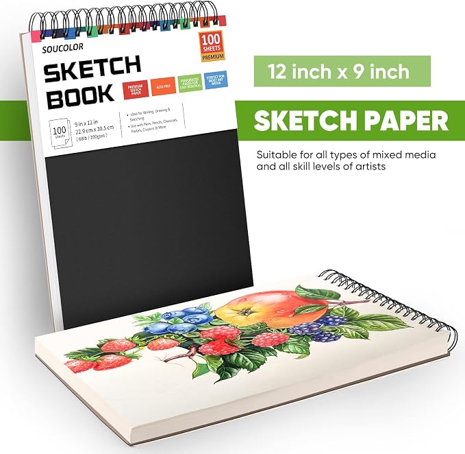 Soucolor Sketch Book, 3 Pack 9"x12" Sketchbook - Image 5