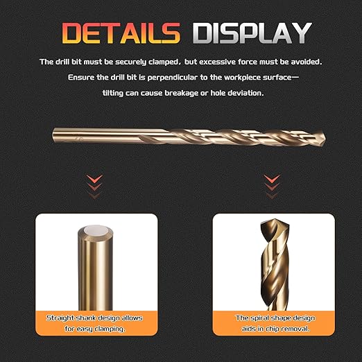Drill Bit, #3 Cutting Diameter, 4341 HSS Gold Finish 135° Cutting Angle Number Jobber Bits - (Applications: for Drilling Soft Metal Plastic Wood), 10-Pieces