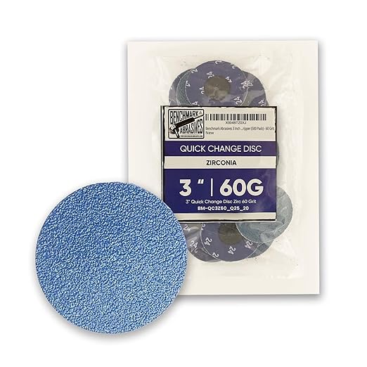 Benchmark Abrasives 3 Inch Sanding Discs Quick Change Zirconia Sanding Discs, Drill & Die Grinder Sanding Disc - Deburring Polishing Rust Remover for Metal Paint Stripper (500 Pack), 60 Grit