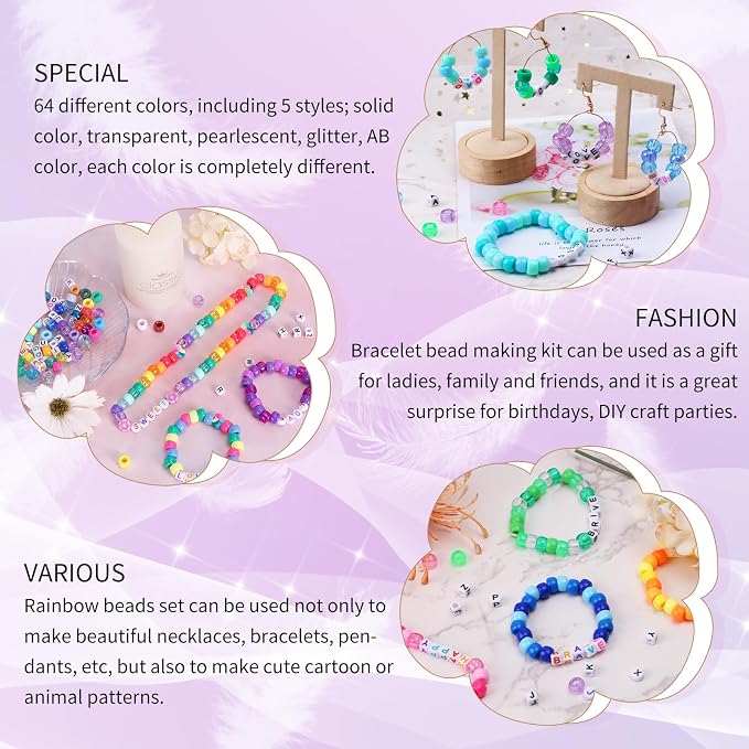 QUEFE Pony Beads for Bracelet Making Kit 64 Colors, Letter Beads and Elastic - Image 5