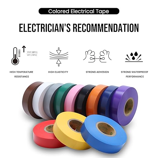 Lichamp 12 Pack Colored Electrical Tape Waterproof, 3/4 in x 66ft, Industrial Grade UL/CSA Listed High Temp Electrical Tape Colors Electric Super Vinyl, 1275C1