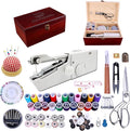 Handheld Sewing Machine, with Elegant Wooden Sewing Box and 153-Piece Sewing Kit by Ausarox
