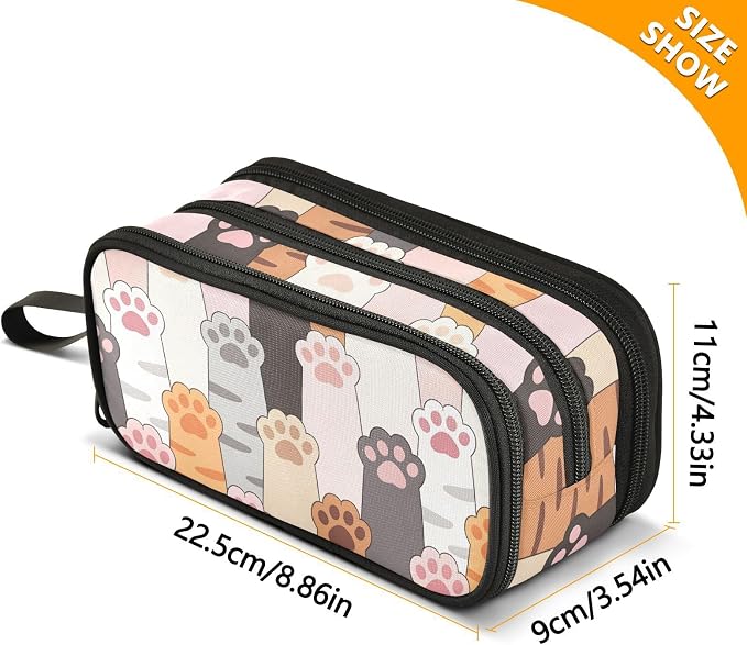 Cat Paw Prints Pencil Case Box Boys Girls Large Pencil Pouch Zipper - Image 7