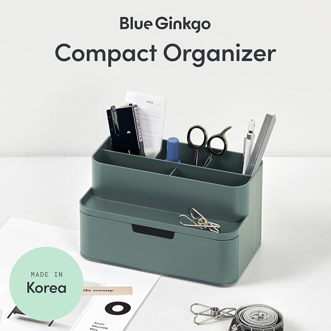 BLUE GINKGO Compact Desk Organizer – Small 5-Compartment, Half Drawer Storage – - Image 2